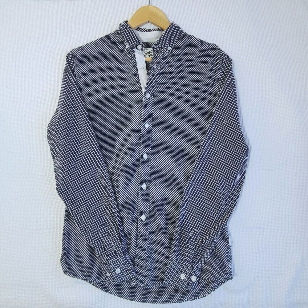 TOPMAN Blue Ditsy Cross Button Up Shirt Size XS Cotton Preppy Beach